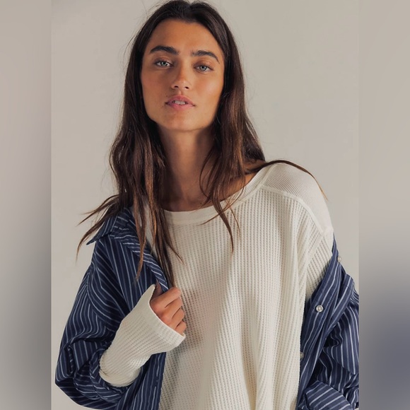 We The Free Tops - We The Free Free People Come And Get It Henley Waffle Knit Distressed Crop Top